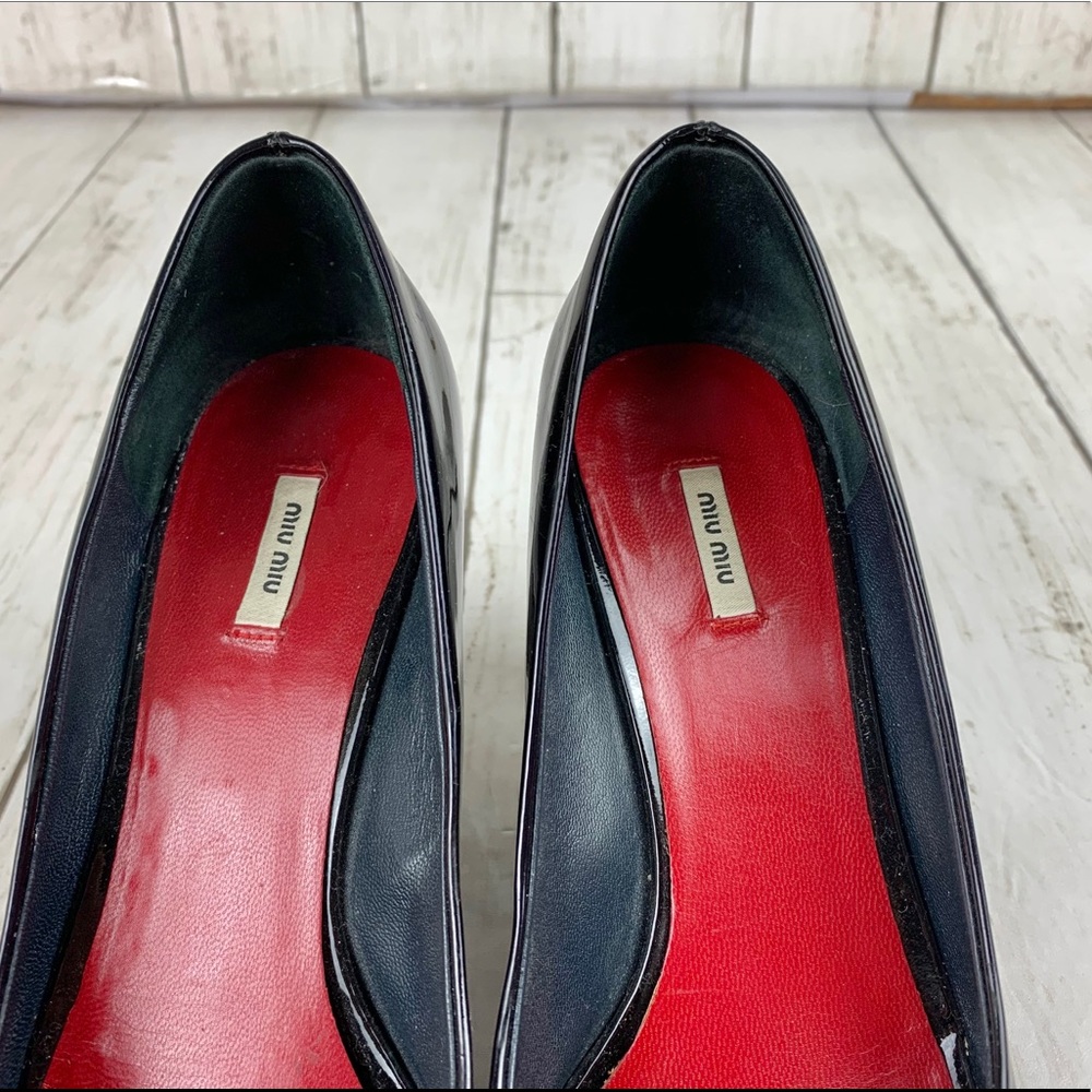 Miu Miu Patent Leather Peep Toe Wedges Size 34.5 - image 5